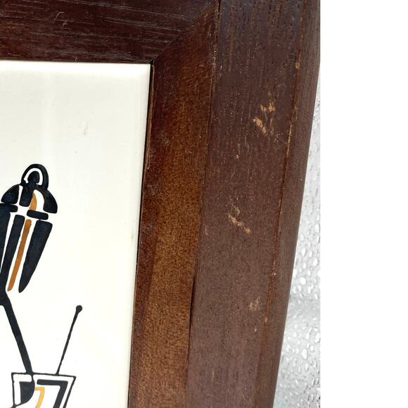 1950s Wood Framed 3 Tile Sansco Japan Serving‎ ,wall decor, Barware Mid Century - Picture 5 of 11